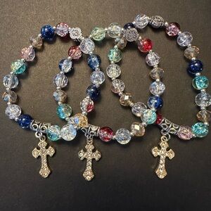 Crystal Beaded Cross Charm Bracelets